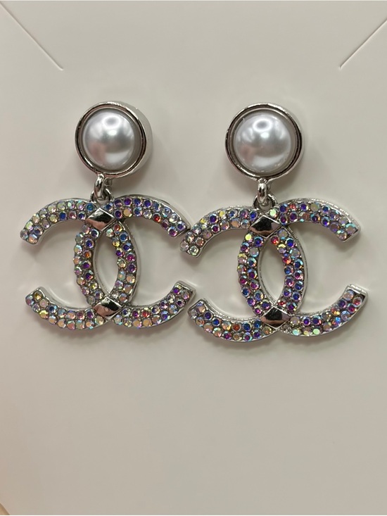 Fashion Jewelry Jewelry - Iridescent Crystal Monogram Drop Earrings - Silver Pearl Accent